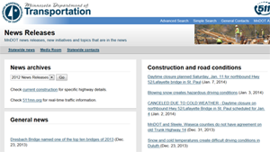 Graphic of news release page on MnDOT website